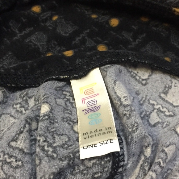 SALE LuLaRoe Black Grey Yellow Dot Leggings OS - Picture 2 of 3